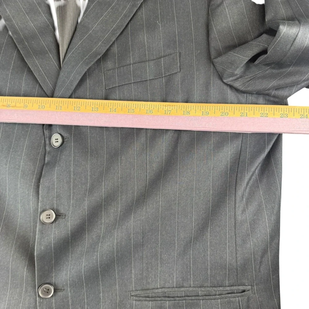 Vinci Mens Pinstripe Suit Jacket Blazer Charcoal Gray 3 Button‎ 44R